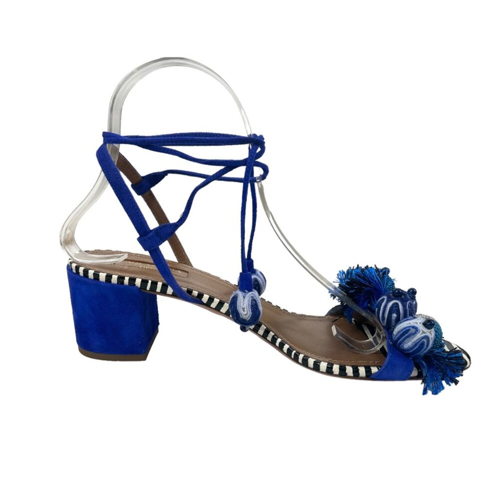 NWOB Aquazzura Tropicana Beaded Tassel Block Heeled Sandals - Picture 3 of 14